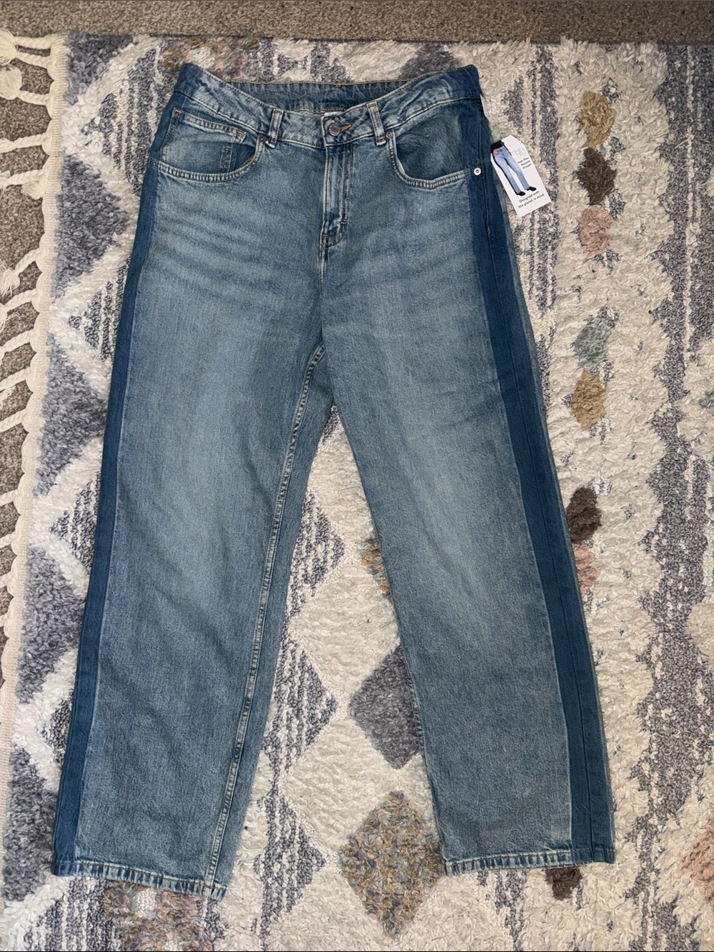 No Boundaries Tuxedo Straight Leg Jeans - Light & Dark Blue
